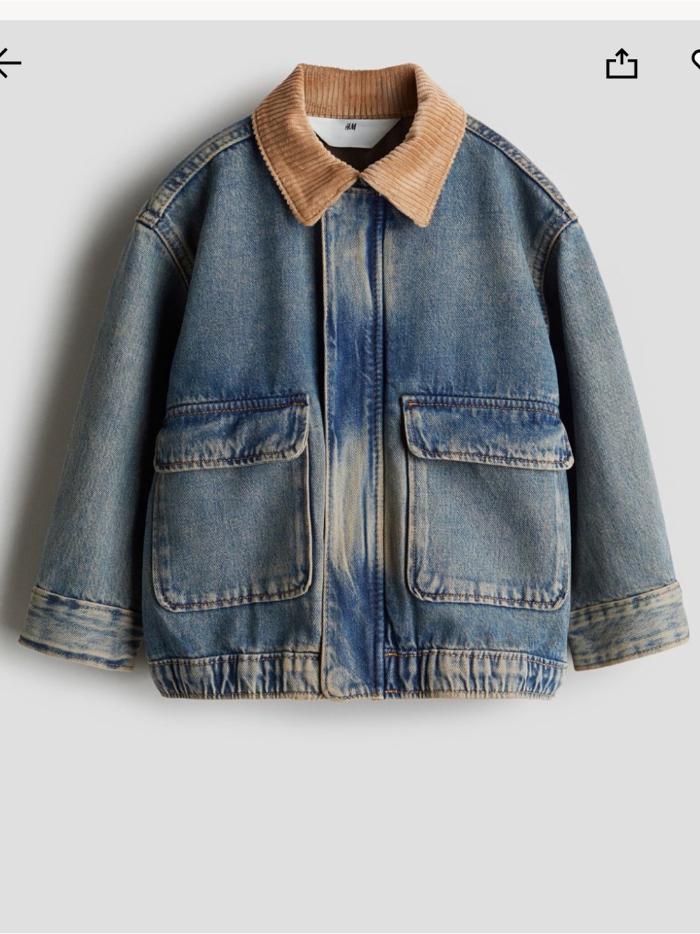 H&M Light Blue Denim Jacket with Tan Corduroy Collar
